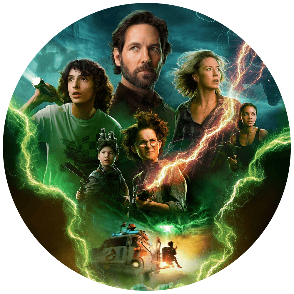 Finn Wolfhard, Paul Rudd, Carrie Coon, Celeste O'Connor, Mckenna Grace, and Logan Kim in Ghostbusters: Afterlife poster