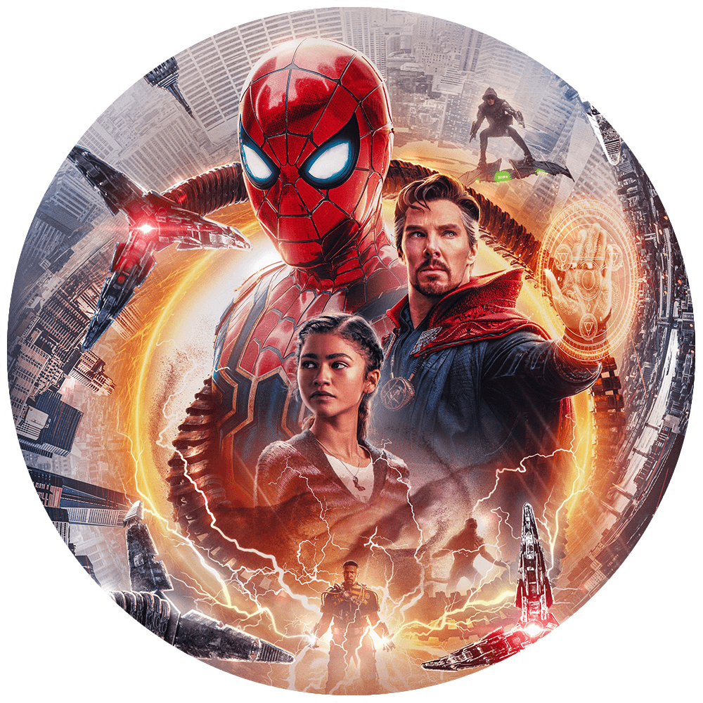 Tom Holland as Spider-Man, Benedict Cumberbatch as Doctor Strange, and Zendaya as MJ in Spider-Man: No Way Home poster