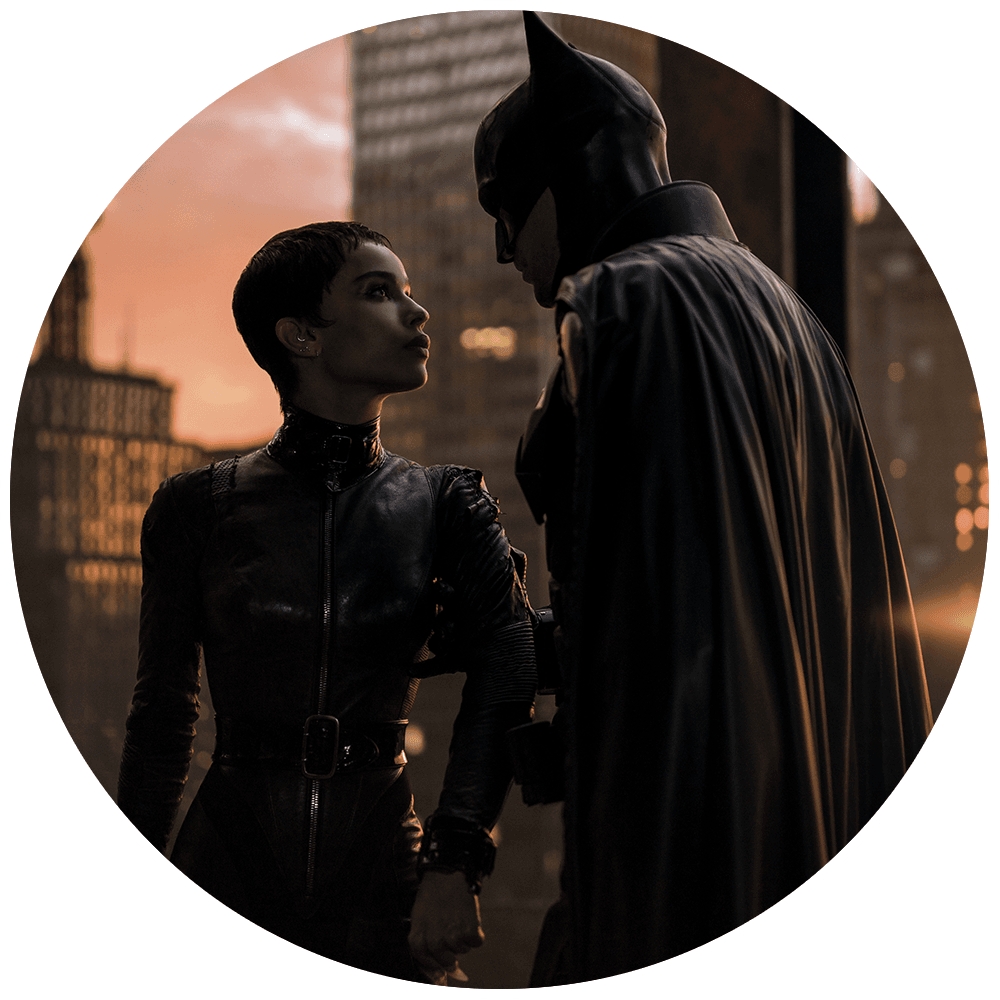 Zoë Kravitz as Selina Kyle, and Robert Pattinson as Batman in The Batman
