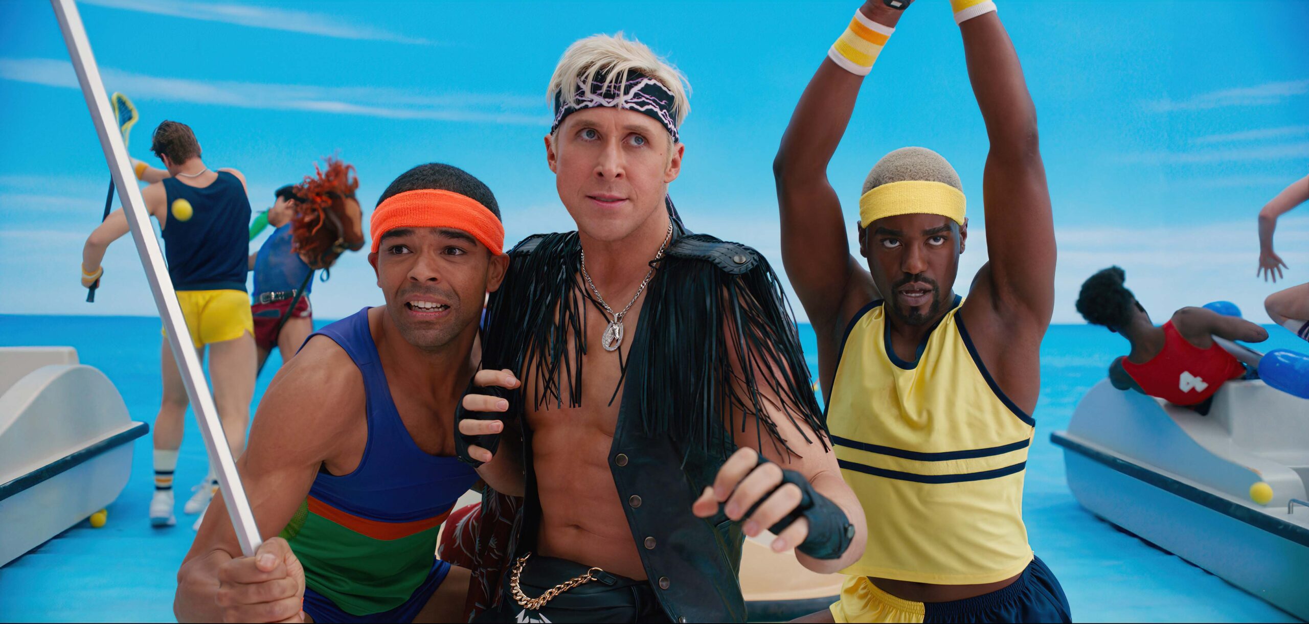 Kingsley Ben-Adir, Ryan Gosling and Ncuti Gatwa as Ken in Barbie