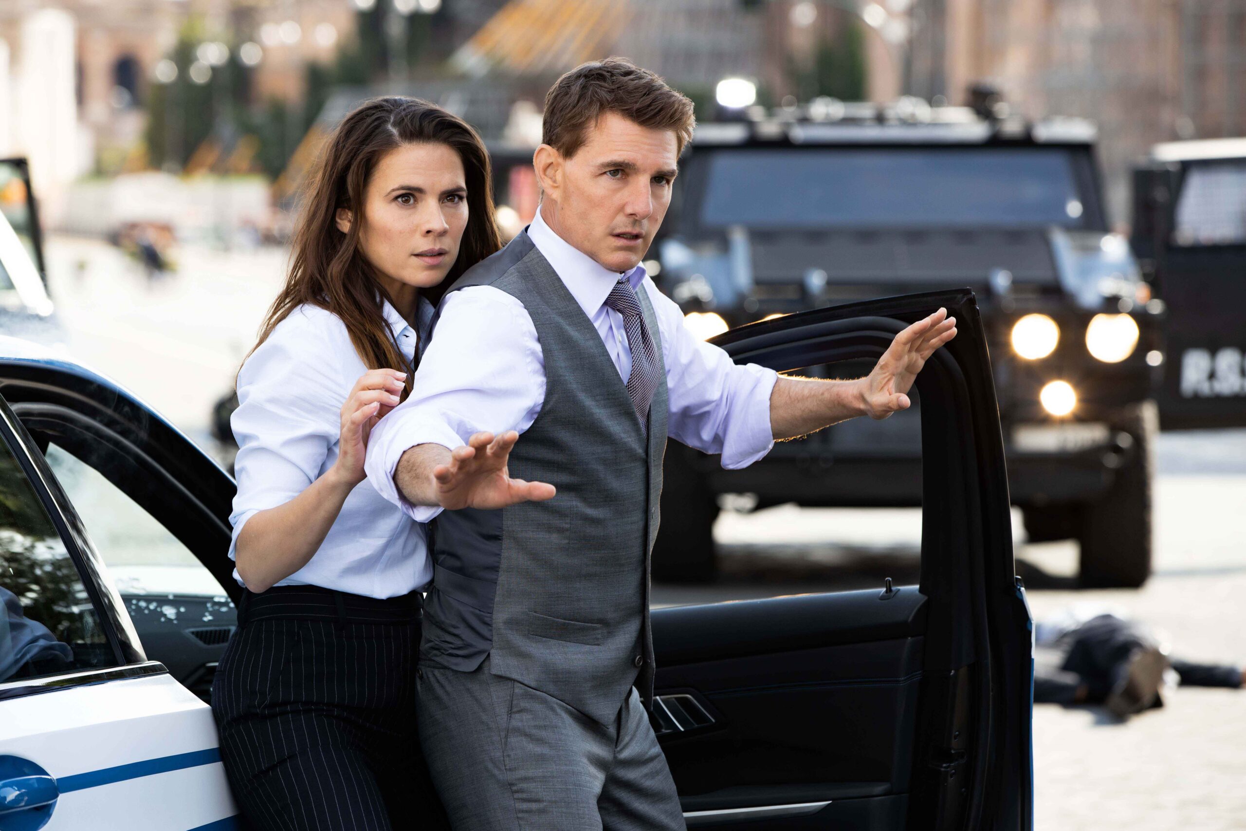 Hayley Atwell as Grace and Tom Cruise as Ethan Hunt in Mission: Impossible – Dead Reckoning Part One