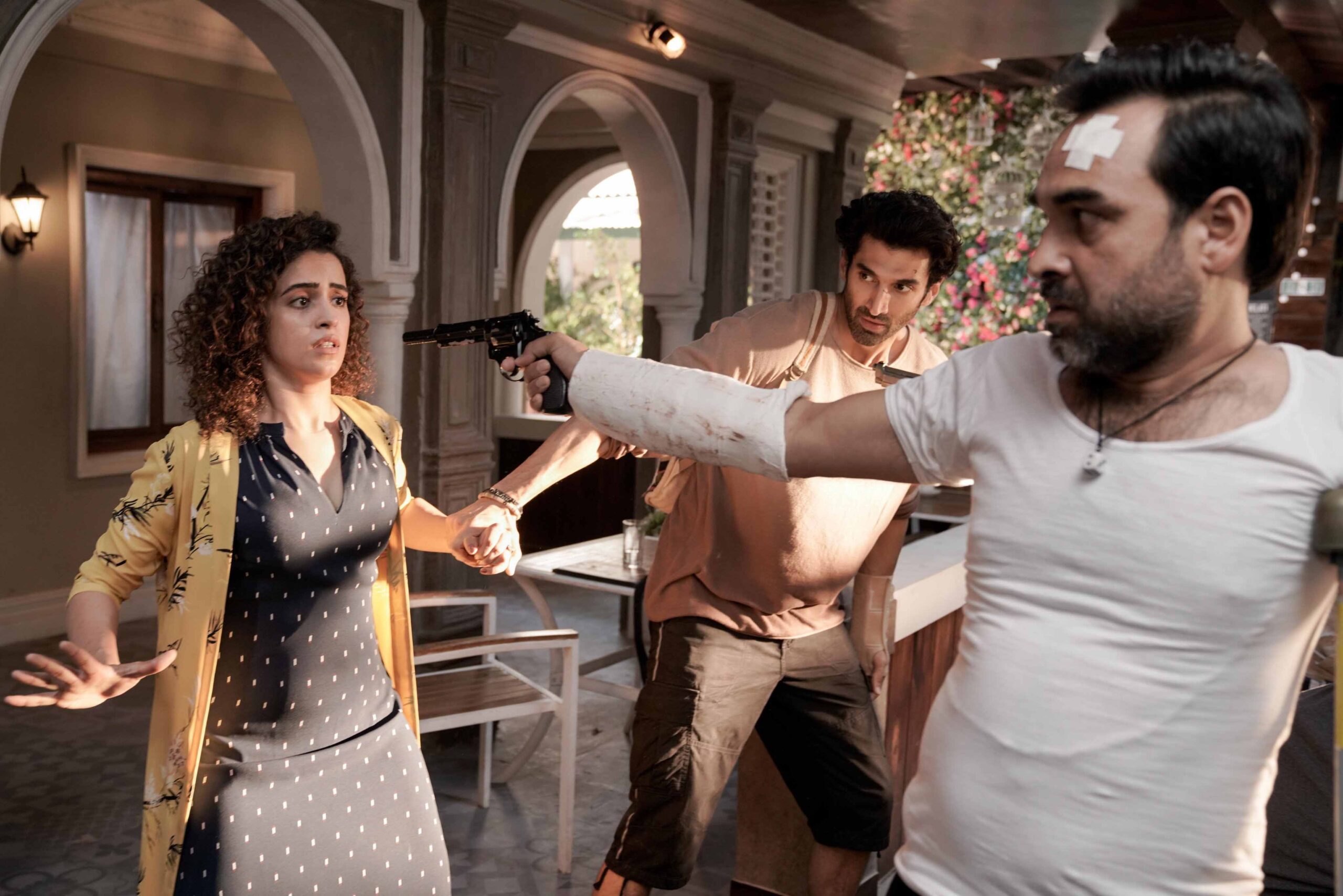 Sanya Malhotra, Aditya Roy Kapur, and Pankaj Tripathi in Ludo