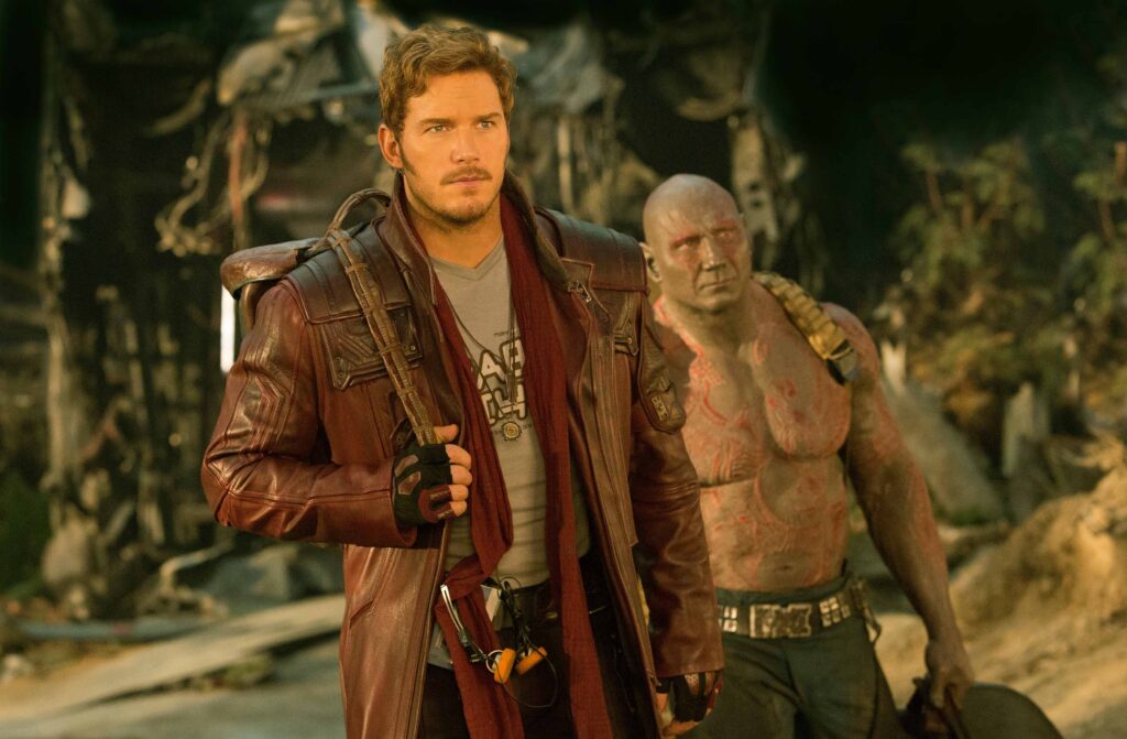 Chris Pratt and Dave Bautista in Guardians of the Galaxy Vol. 2 (2017)