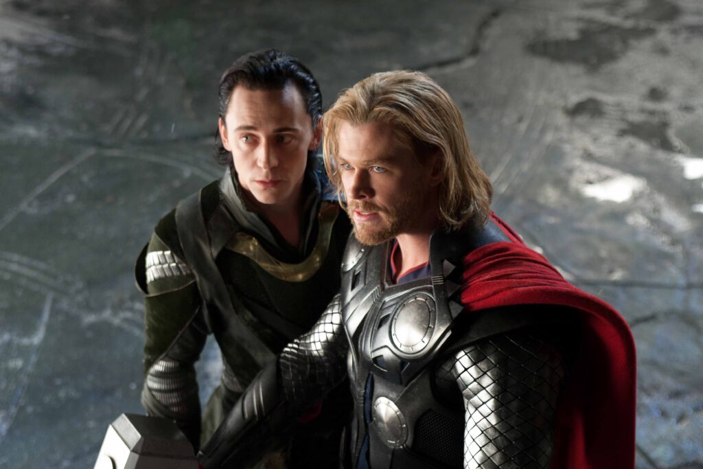 Tom Hiddleston and Chris Hemsworth in Thor (2011)