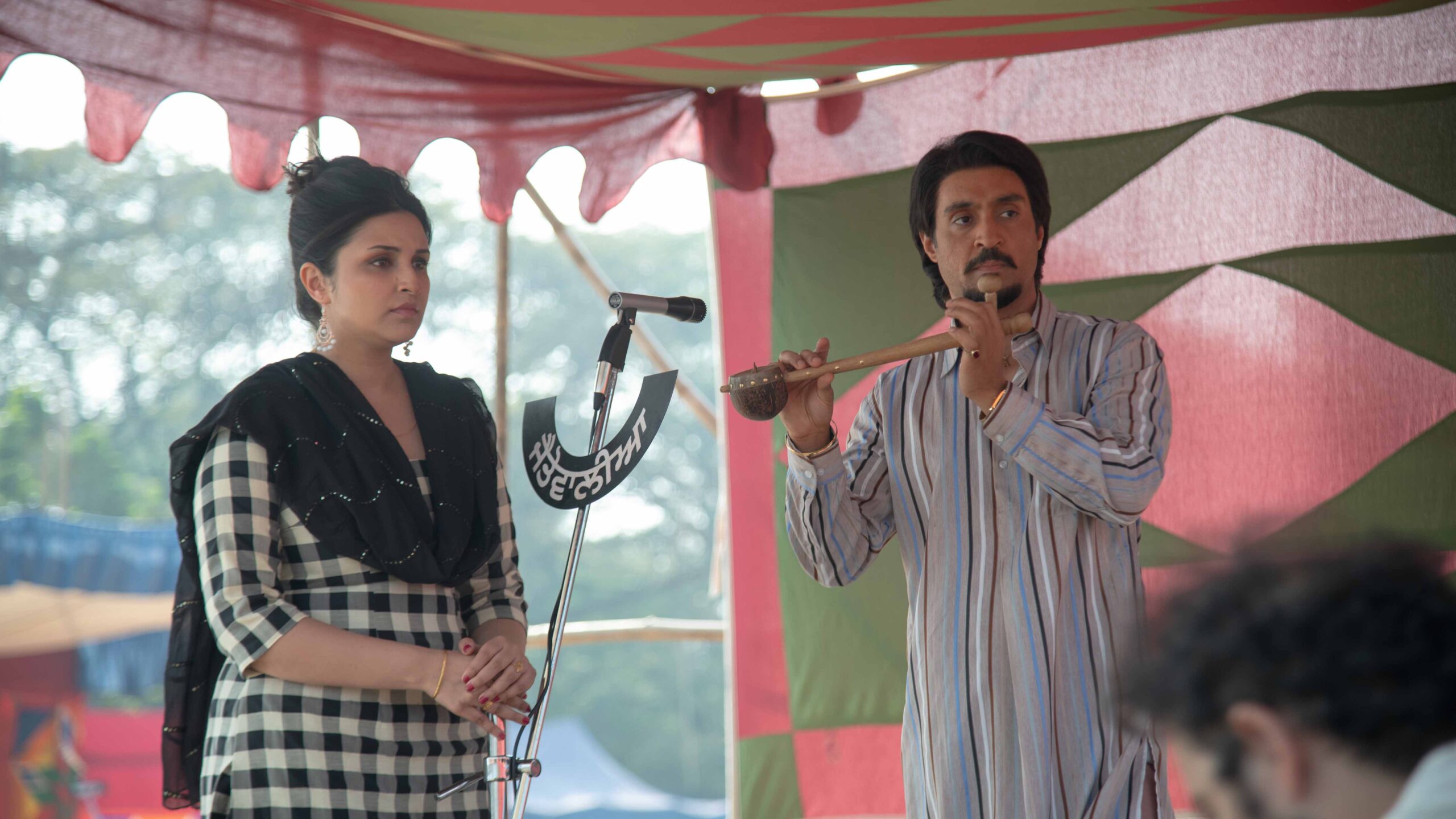Parineeti Chopra as Amarjot Kaur and Diljit Dosanjh as Amar Singh Chamkila in Amar Singh Chamkila
