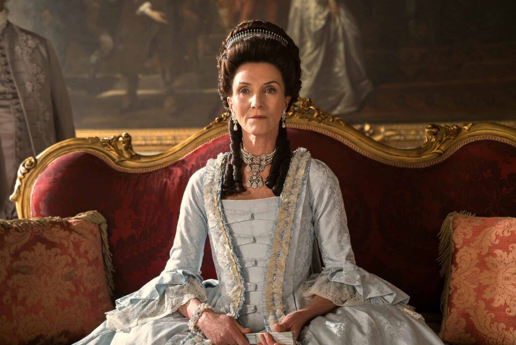 Michelle Fairley as Princess Augusta in Queen Charlotte: A Bridgerton Story episode 2