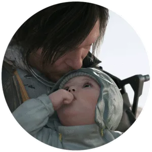 Norman Reedus as Sam Bridges, and baby Louise in Death Stranding 2: On the Beach
