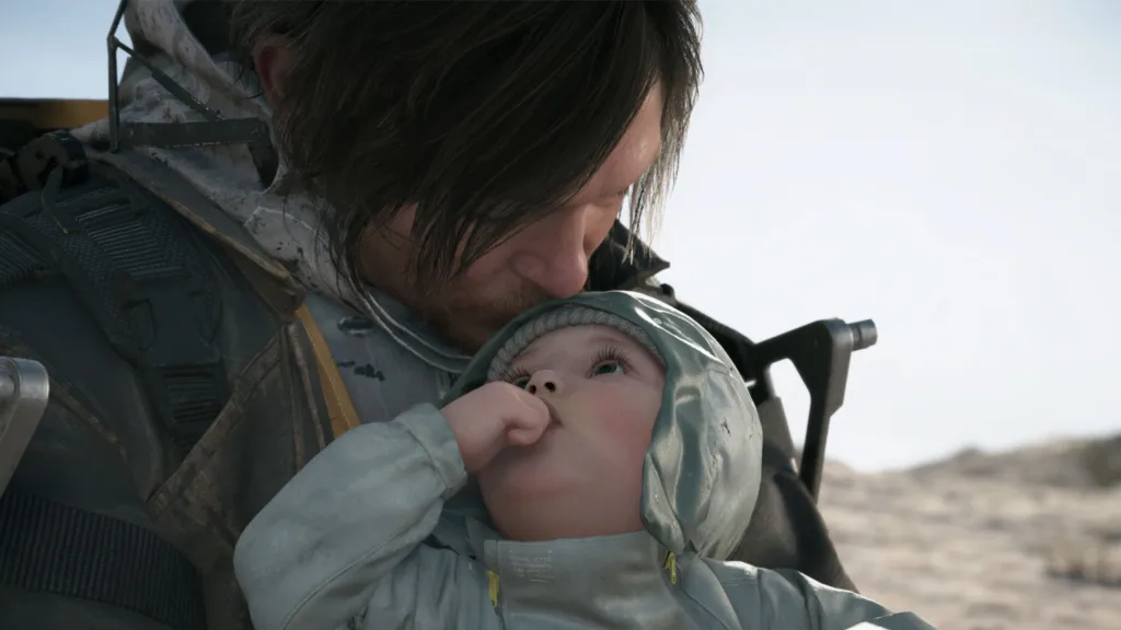 Norman Reedus as Sam Bridges, Baby Lou in Death Stranding 2: On the Beach